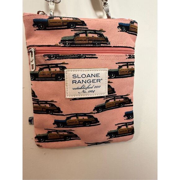 Sloane Ranger Surfs Up Crossbody Vintage Surf Wagon Woodie Cars Pink - Picture 1 of 5